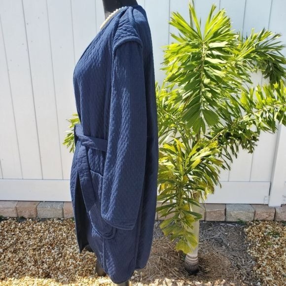 Rag & Bone Quilted Rope Accent Navy Blue Cotton Wrap Long Sleeved Coat - Picture 2 of 16